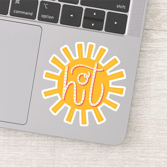 Hot. Funny cute yellow sun / Summer sunshine Sticker (Detail)