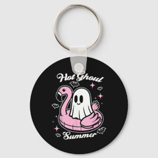 Hot Ghoul Summer Flamingo Ghost Summerween  Keychain