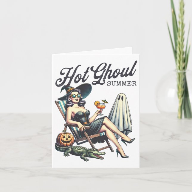 Hot Ghoul Summer Spooky Boo Beach Halloween Summer Card (Front)