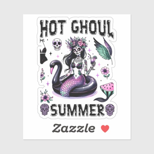 Hot Ghoul Summer Spooky Mermaid Goth Halloween Sticker (Sheet)