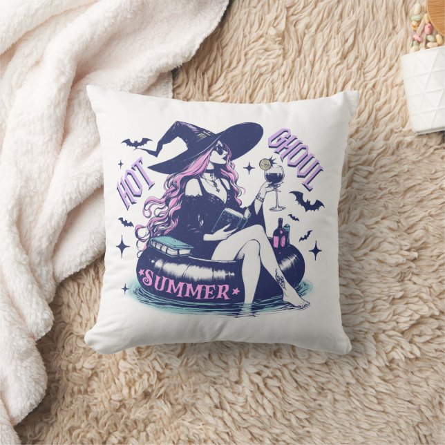 Hot Ghoul Summer Witch Halloween Throw Pillow (Blanket)