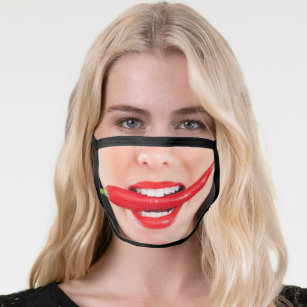 Hot Girl Biting Red Chilli Pepper - Lips - Funny Face Mask