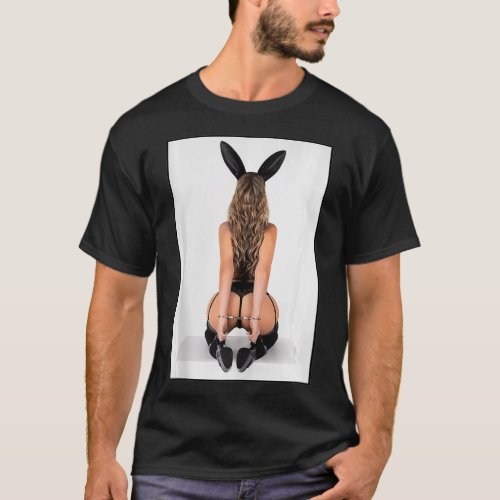 Hot Girl on  for Men  Bad Bunny Pinup in Handcuffs T_Shirt