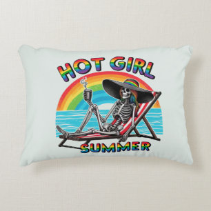 Hot Girl Summer Skeleton Retro Beach Design Accent Pillow