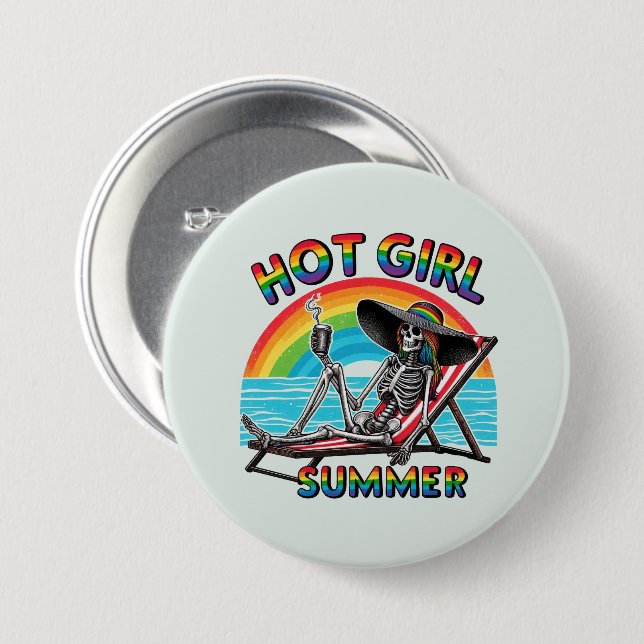 Hot Girl Summer Skeleton Retro Beach Design Button (Front & Back)