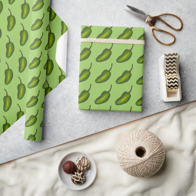 Hot Green Jalapeño Pepper Peppers Jalapenos Veggie Wrapping Paper (Crafts)