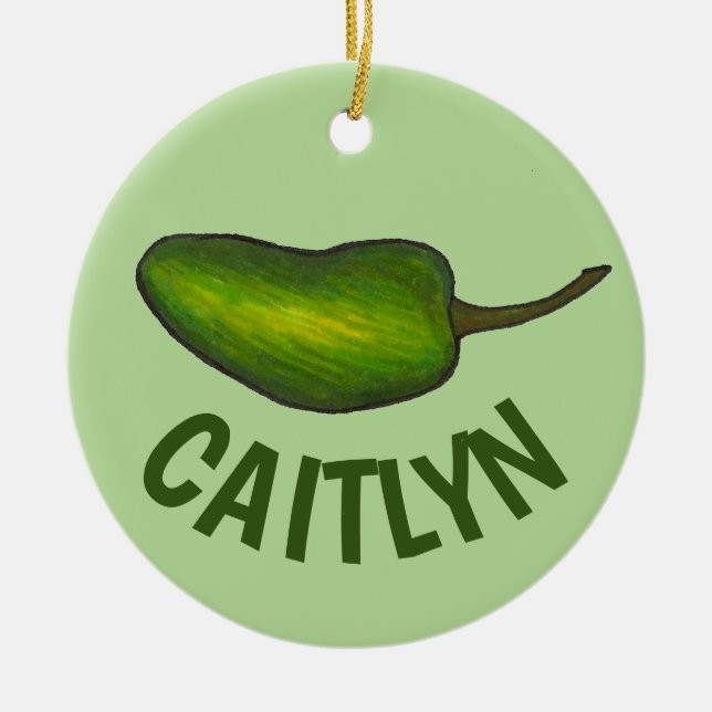 Hot Green Jalapeño Pepper Vegetable Veggie Ceramic Ornament (Front)