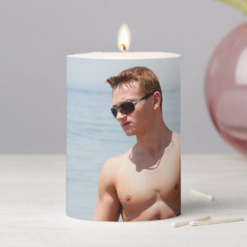 Hot Guy Bare Chest Muscular Abs Beach Shirtless Pillar Candle