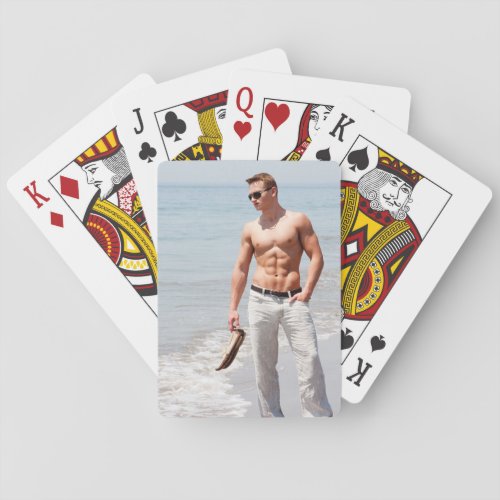 Hot Guy Bare Chest Muscular Abs Beach Shirtless Pl Poker Cards