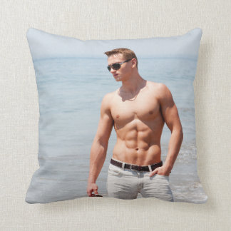 Hot Guy Bare Chest Muscular Abs Beach Shirtless Po Throw Pillow