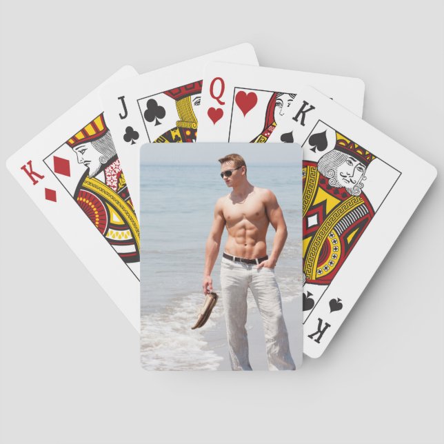 Hot Guy Bare Chest Muscular Abs Beach Shirtless Poker Cards (Back)