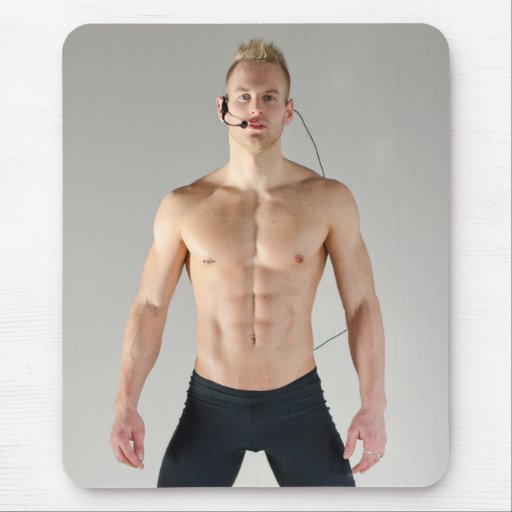 Hot Guy Exercises Sexy Blond Shirtless Muscle Man Mouse Pad