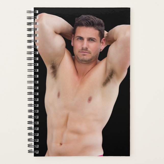 Hot Guy Gym Dude Big Biceps Weight Training Lifter Planner (Front)