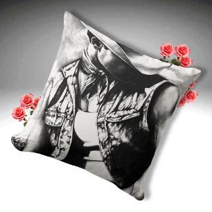 Hot Guy in Vest & Hat Original Charcoal Sketch  Throw Pillow