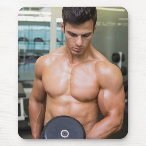 Hot Guy Lifts Barbell Sexy Shirtless Muscle Man Mouse Pad