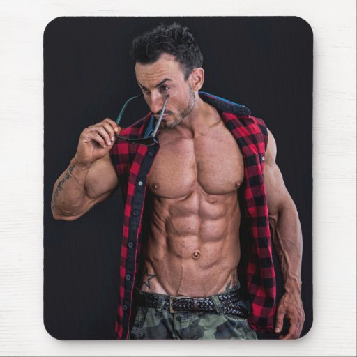 Hot Guy Open Shirt Amazing Abs Sexy Muscle Man Mouse Pad