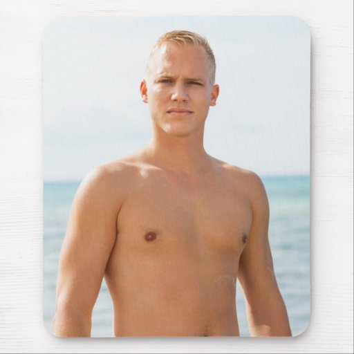 Hot Guy Poses Beach Sexy Shirtless Muscle Man Hunk Mouse Pad