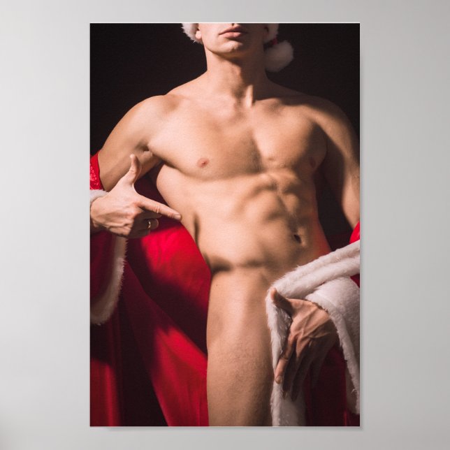 Hot Guy Poses Sexy Shirtless Santa Outfit Hunk Poster (Front)
