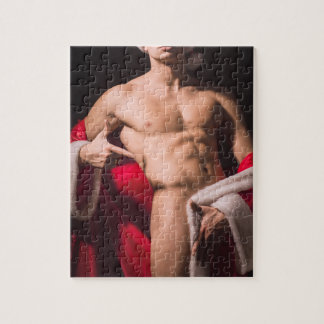 Hot Guy Poses Sexy Shirtless Santa Outfit Jigsaw Puzzle