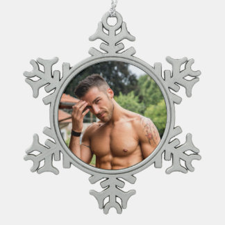Hot Guy Sexy Bare Chest Amazing Abs Muscle Manly Snowflake Pewter Christmas Ornament