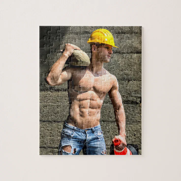 slijtage alledaags Kaap Hot Guy Sexy Construction Worker Muscle Man Hunk Jigsaw Puzzle | Zazzle