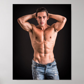 Hot Guy Sexy Man Shirtless Stud Blue Jeans Poster