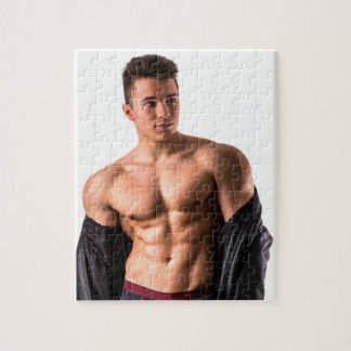 Hot Guy Sexy Man Shirtless Stud Open Leather Coat Jigsaw Puzzle