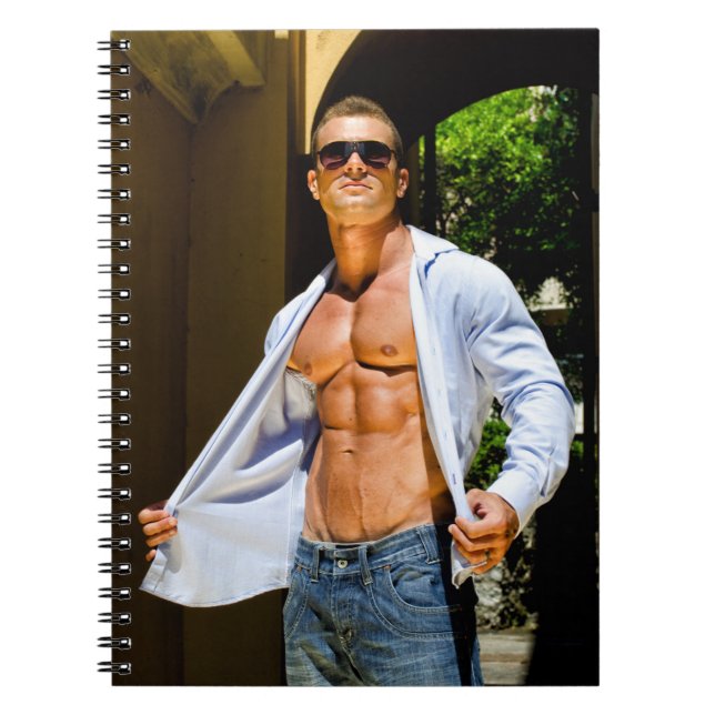 Hot Guy Sexy Muscle Man Open Shirt Hunk Notebook (Front)