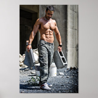 Hot Guy Sexy Shirtless Construction Worker Muscle Poster