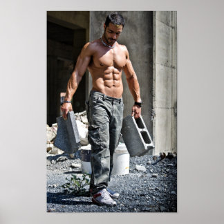 Hot Guy Sexy Shirtless Construction Worker Muscle Poster