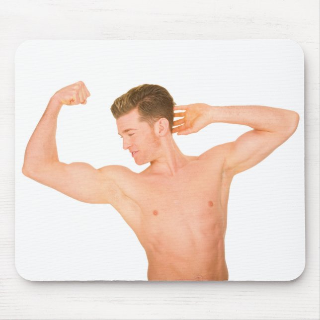 Hot Guy Sexy Shirtless Muscle Man Flexing Biceps Mouse Pad (Front)