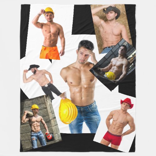 Hot Guys Cowboys  Construction Workers Collage  Fleece Blanket