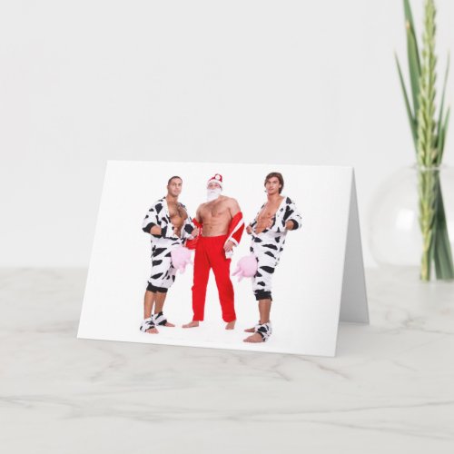 Hot Guys Muscular Men Santa Outfit Funny Christmas Card