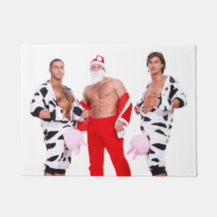 Hot Guys Muscular Men Santa Outfit Funny Christmas Doormat