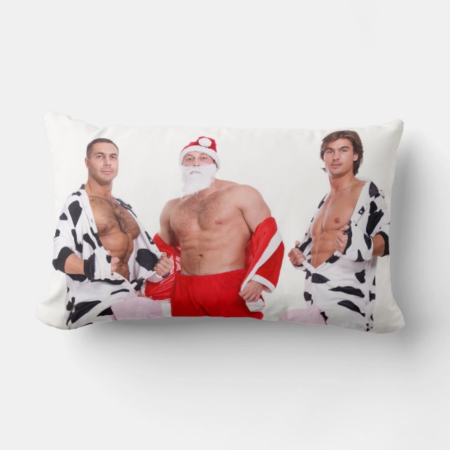 Hot Guys Muscular Men Santa Outfit Funny Christmas Lumbar Pillow (Front)