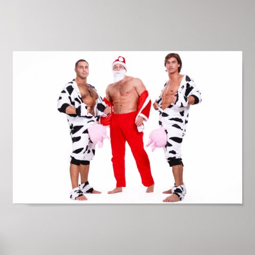 Hot Guys Muscular Men Santa Outfit Funny Christmas Poster