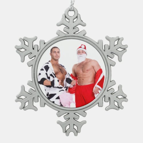 Hot Guys Muscular Men Santa Outfit Funny Christmas Snowflake Pewter Christmas Ornament