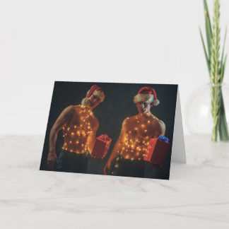 Hot Guys Pose Sexy Shirtless Santa Hats Christmas Card