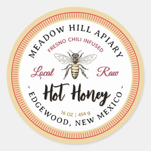 Hot Honey Label Fresno Chili Infused Yellow Bee