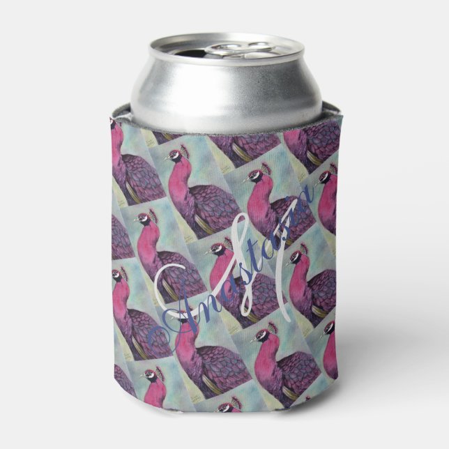 HOT HOT PINK PEACOCK CAN COOLER (Can Front)