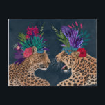 Hot House Leopards | A Couple Postcard<br><div class="desc">This print features a pair of cheetahs adorned in floral head garb | By Fab Funky. Image ID: 192444GG</div>