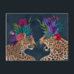 Hot House Leopards | A Couple Postcard<br><div class="desc">This print features a pair of cheetahs adorned in floral head garb | By Fab Funky. Image ID: 192444GG</div>