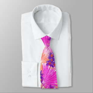 Hot House Plumeria Hawaiian Tropical - Fuchsia Neck Tie