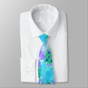Hot House Plumeria Hawaiian Tropical - Turquoise Neck Tie