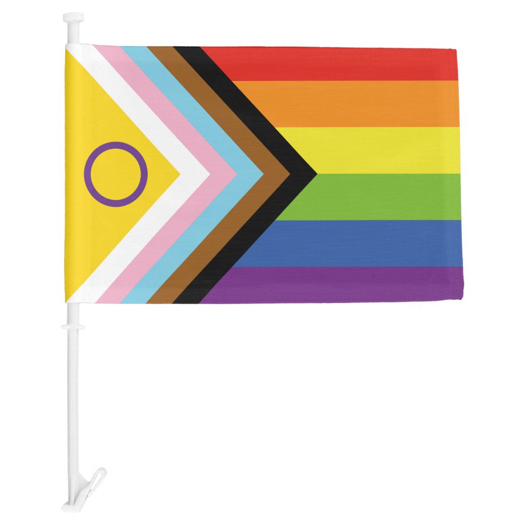 Hot Intersex Inclusive Progress Pride Month LGBTQ+ Car Flag
