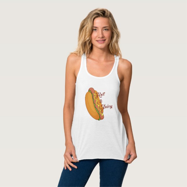 Hot Juicy Hot Dog Pun Tank Top - Funny Foodie Gift (Front Full)