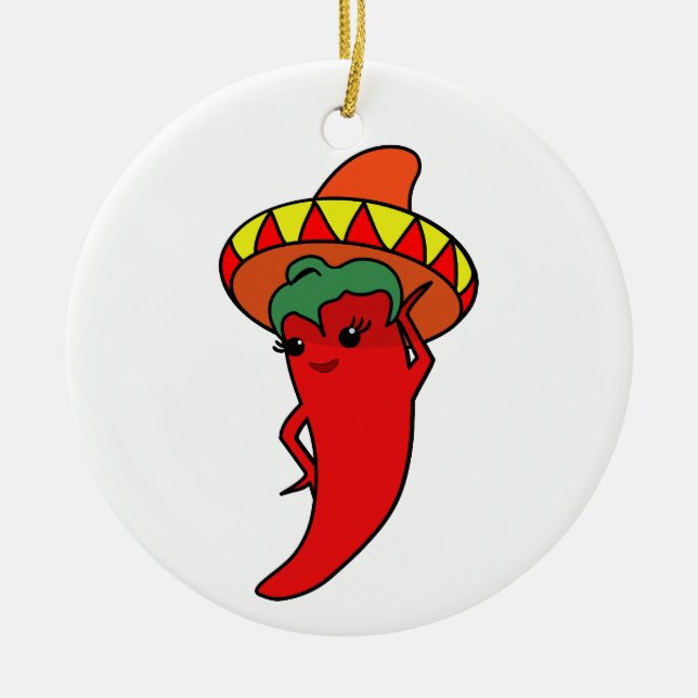 Hot Kawaii Pepper Diva Ceramic Ornament (Front)