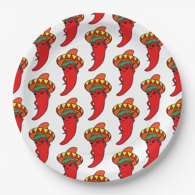 Hot Kawaii Pepper Diva Paper Plates (Front)