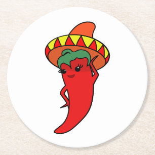 Hot Kawaii Pepper Diva Round Paper Coaster