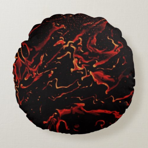 Hot Lava red black gold fire swirls diy custom Round Pillow